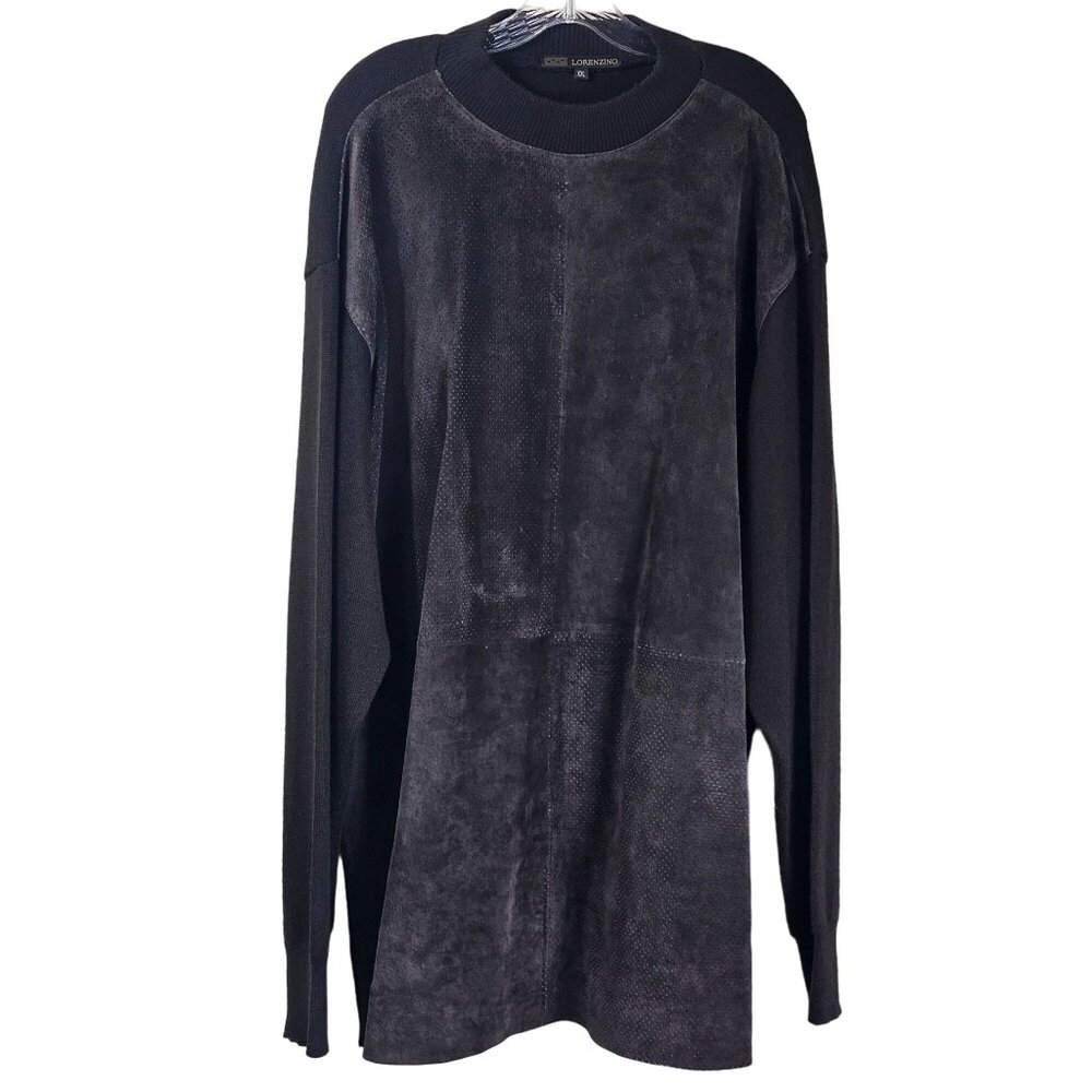 Vintage Lorenzino Suede Leather Wool Crewneck Sweater XXL Brown Y2K Mixed Media‎